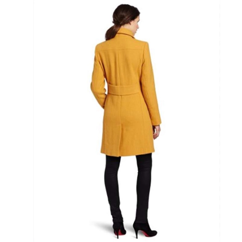 NWT Calvin Klein Single Breasted Wool Pea Coat Winter Dress Coat Mustard Size 6 - Picture 12 of 14